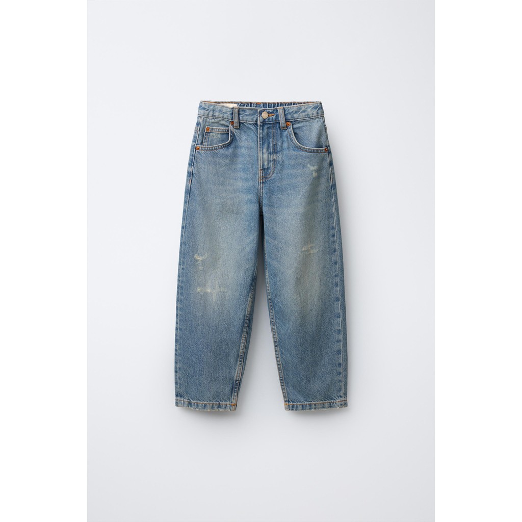 ZARA JEANS MOM FIT Jeans jenis mom dengan ban pinggang bagian dalam yang dapat disesuaikan dan penut