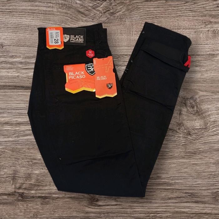 TERLARIS Celana Chino Katun Black Picasso Slimfit bahan karet/Panjang Pria Dewasa/bawahan