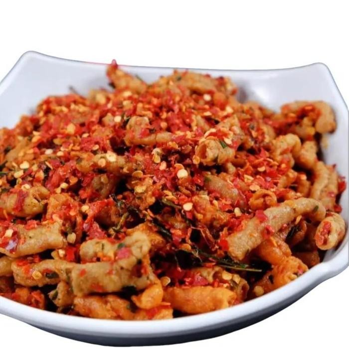 

500 Gram Keripik Usus Ayam Varian Rasa Pedas Daun Jeruk Food Snacks Makanan Ball Crispy Kripik