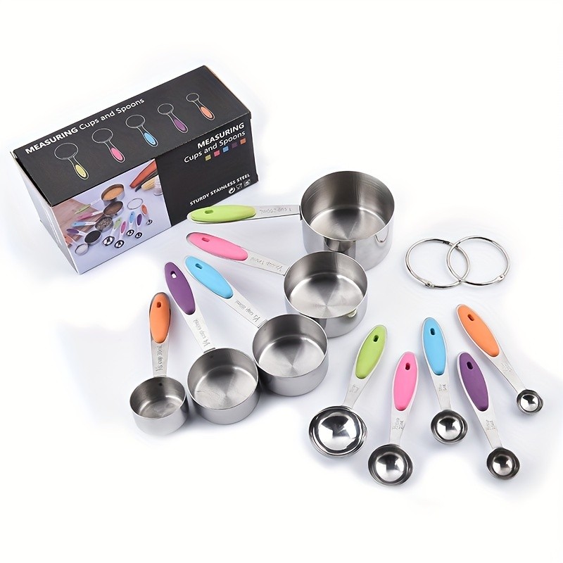 Baking measuring spoon 10 pieces set silicone handle stainless steel measuring cup measuring spoon