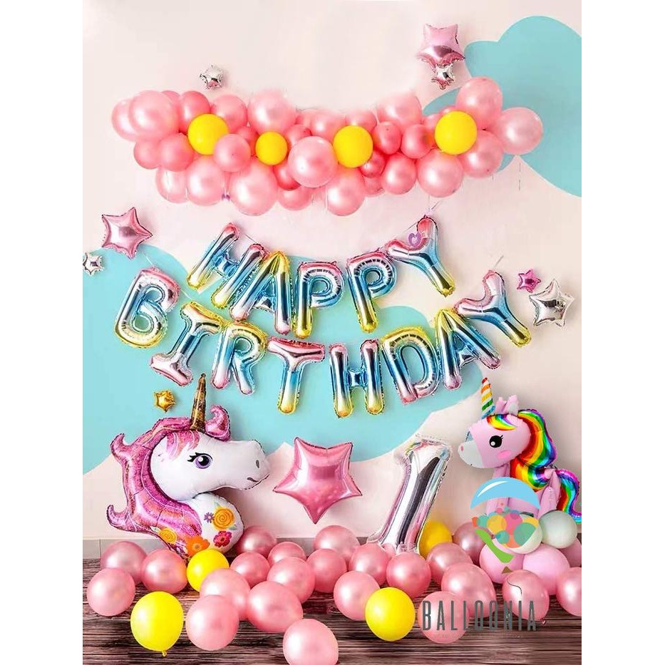 

Terlaris et Foil Balloon Happy Birthday Un1c0rn Head Gradient / Dekorasi Ultah SALE