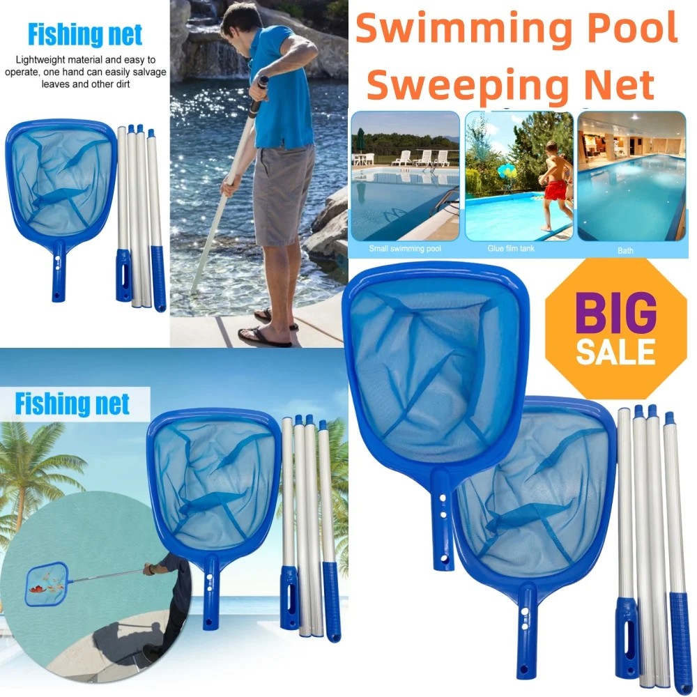 Detachable Swimming Pool Sweeping Net Telescopic Rod Pool Skimmer Fish Pond Cleaning Filter Mesh Sur