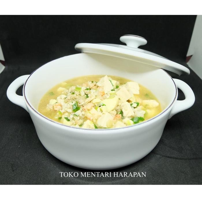 Terbaru Casserole Keramik Putih Casserole Porcelain With Handle + Cover