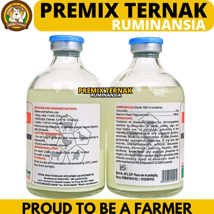 SK-AMOX-LA 100ML SAKAN - OBAT ANTIBIOTIK SPEKTRUM LUAS LONG ACTING HEWAN AYAM SAPI KAMBING BABI
