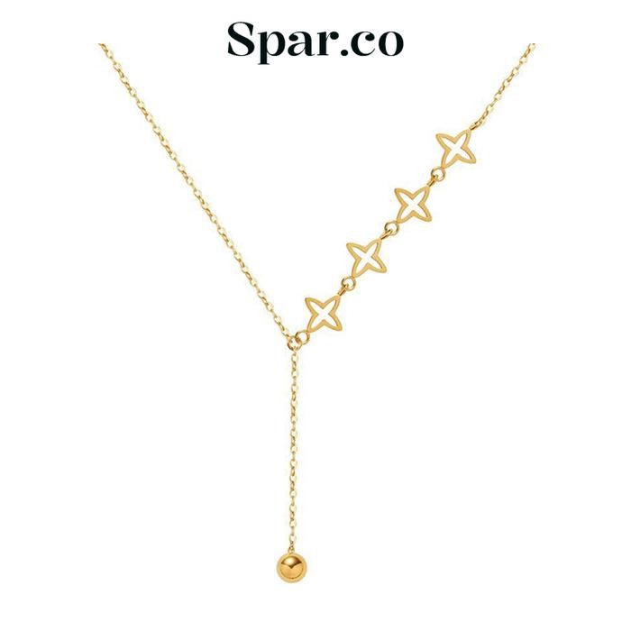 Spar.co Hollow Star Splicing Necklace Kalung Liontin Bintang 18K Gold Plated Titanium Aksess Wanita