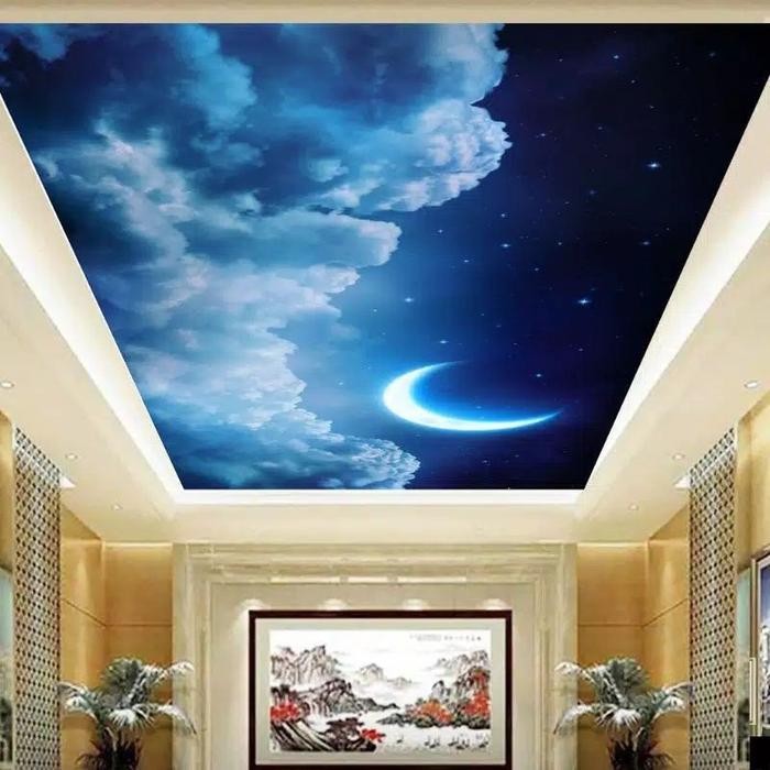 Wallpaper Plafon Motif Awan 3D Dekorasi Kamar Rumah Langit Langit Sticker Vinyl Wallbanner Anti