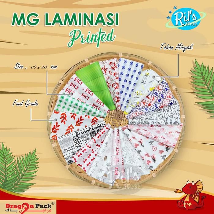 JUAL RUGI Kertas Nasi Motif 20x20 - FOOD GRADE - Laminasi - Bungkus Burger - Gorengan - Kertas