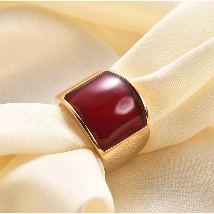 New // Cincin Warna Emas Pria Cincin Punk Untuk Pria Baja Tahan Karat Antik Dengan Batu Mata Kucing