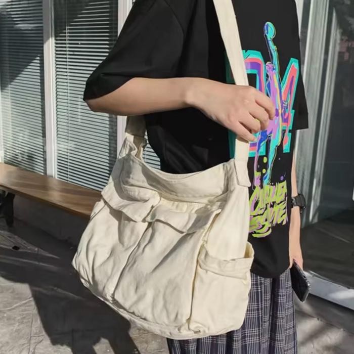 

QQ350 Vidora - Tas Selempang Canvas Vintage Premium Pria Wanita Unisex - Tas Bahu Canvas Unisex