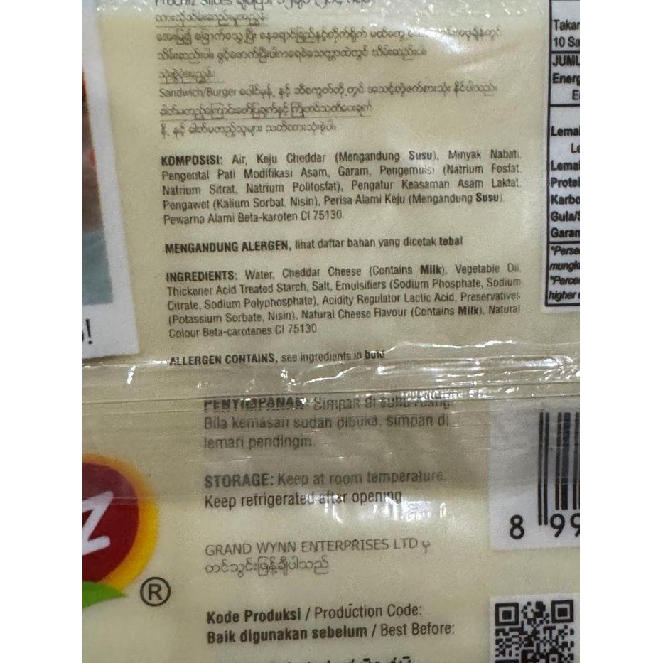 

Keju Prochiz Slice Cheddar Original Isi 10 160 Gram