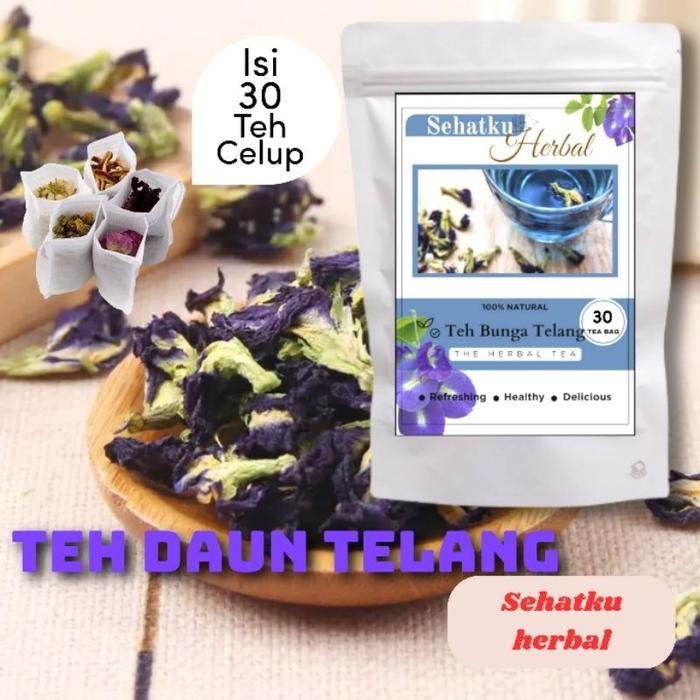 

Lecy.store2 Sehatkuherbal Teh Bunga Telang : Teh Butterfly pea flower isi 30 Tea bag/kantong teh