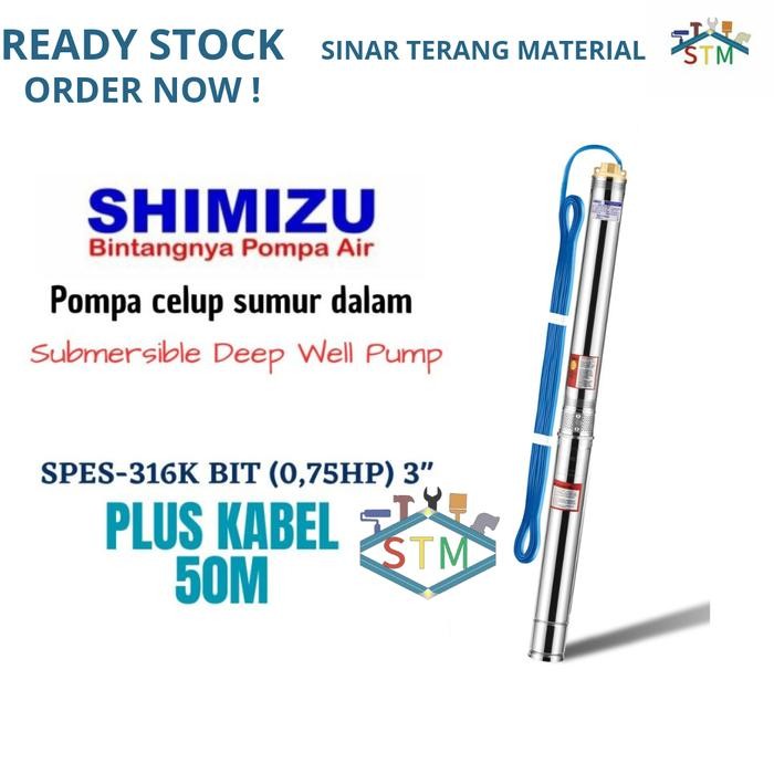 Submersible Pump Shimizu 0,75Hp 3" Spes-316K Bit + Kabel/Pompa Satelit