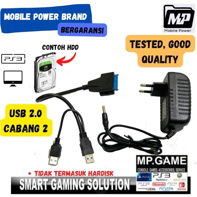 Kabel Usb Sata 2.0 Cabang 2 + Adaptor 12V 2A(Hdd Pc/3,5 Inch)