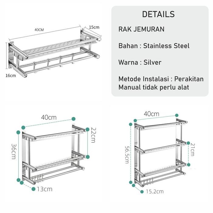 Rak Kamar Mandi Rak Bumbu Dapur Stainless Steel Rak Tempel Handuk