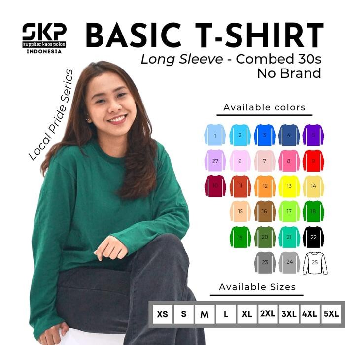 Kaos Polos Lengan Panjang Combed 30s Baju Biru