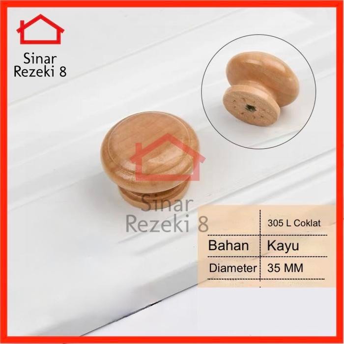 Handle Tarikan Kayu 305 Knob Coklat Cokelat Bulat Laci Pintu Lemari *