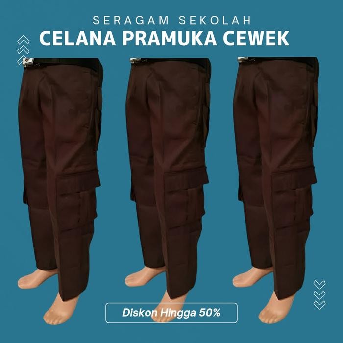 Celana Pramuka cewek Kantong 6 - Celana PDL / Cargo Perempuan Lengkap Seragam Pramuka SD SMP SMA