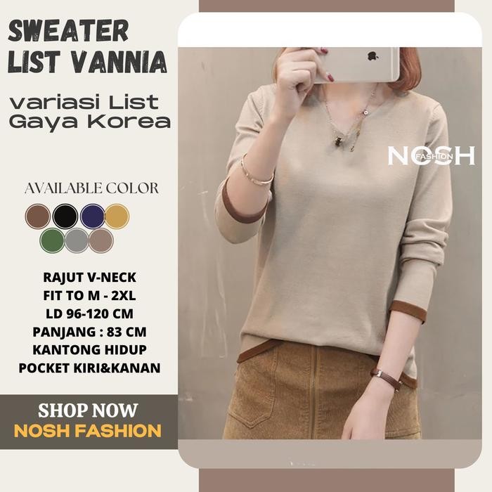 Sweater Rajut VNeck Lengan Panjang gaya Korea Finny - NOSH *