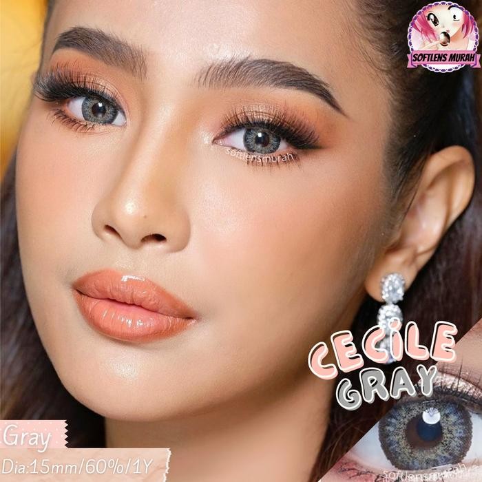 Cecile gray softlens 15mm 60% 1 year gray green color