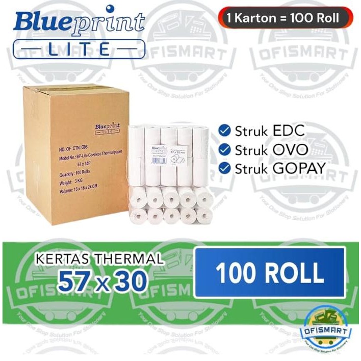 

Blueprint Lite Kertas Thermal Struk 57x30mm @1Karton=100RoL