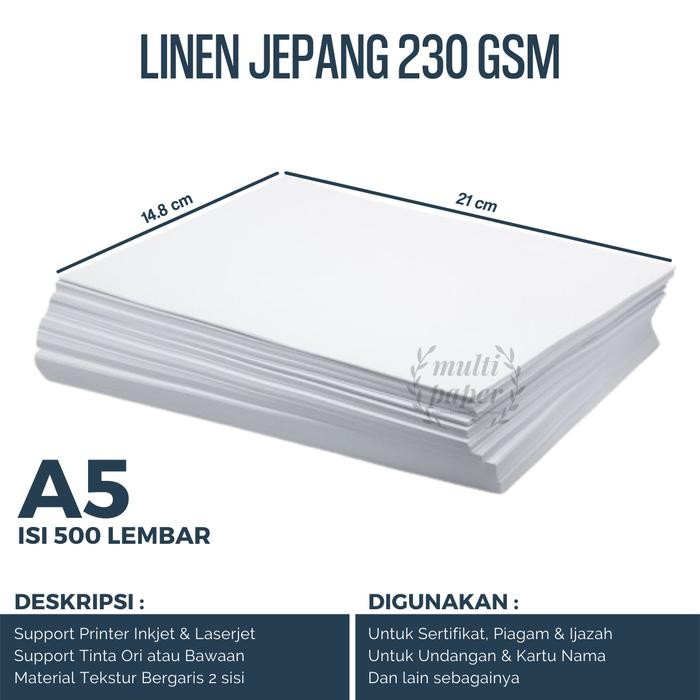 

Kertas Linen A5 230 gr isi 500 lembar / Kertas Linen Jepang 230 gr A5