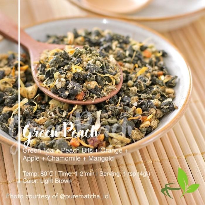 

Artisan Tea - Green Tea Peach 100gr Orange Apple Chamomile Marigold Fruity Tea Teh Hijau Rasa Buah