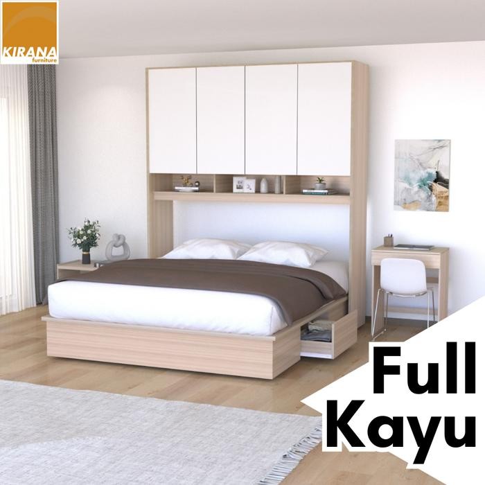 KIRANA Clay - Ranjang Set Divan Kayu Lemari Pakaian Putih Rak Pajangan Meja Belajar Modern Minimalis