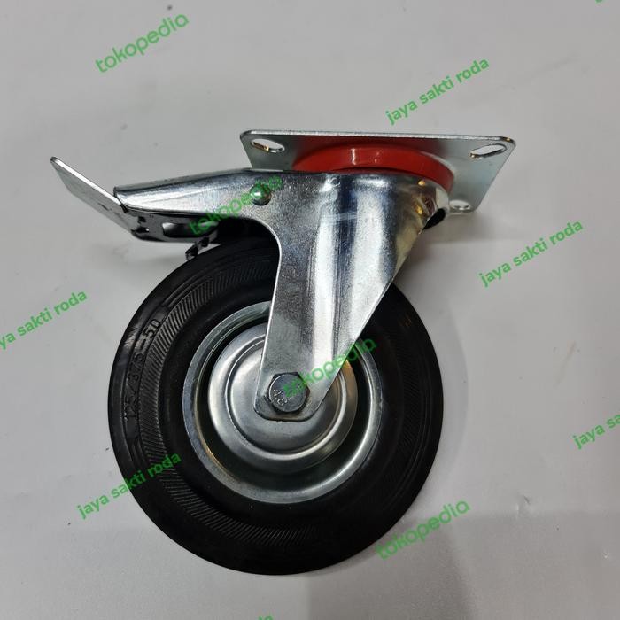 Roda Troli Grobak Karet 8 inch ( Rem ) *