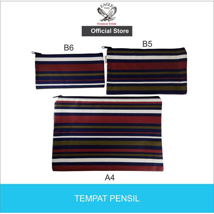 

Kenko Stationary - Eagle Tempat Pensil Motif Stripe / Zipper Pocket / Document Bag Pencil Case B6~A4