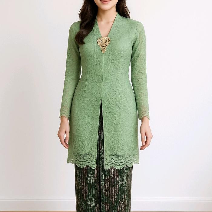 Atasan Kebaya Tunik Kerah V/ Atasan Kebaya Mewah Ukuran M-3XL Brokat