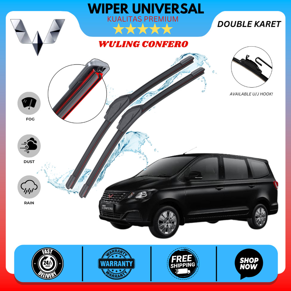 Wiper Dual Karet Mobil Wuling Confero Kaca Depan Mobil Satu Set Kiri Kanan