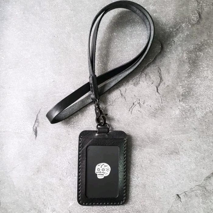 

Caffrey Black Buffalo - Leather Lanyard Id Card Holder , Double Slot