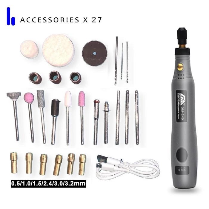 Grinder Mini Listrik Cordless Bor Mini Set 3 Kecepatan Grinding Mesin Poles Usb Ukiran Pena Mata Bor