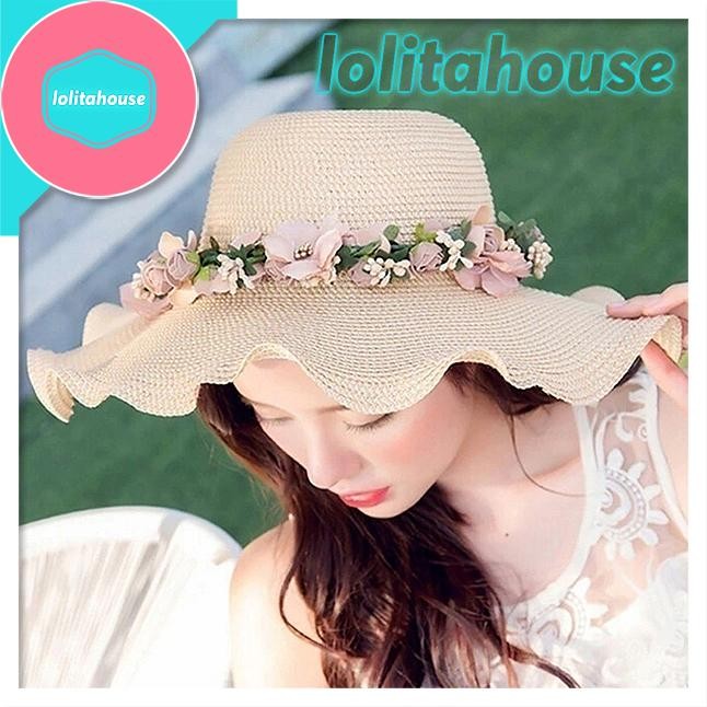 Topi Pantai Wanita Dewasa Gelombang Bunga Topi Fashion Wanita Anti Uv