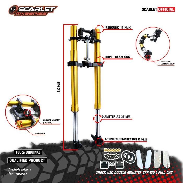 SCARLET RACING - SHOCK USD MOTORCYCLE DOUBLE ADJUSTER CRF 150 FULL CNC