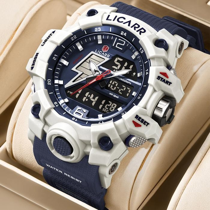 LICARR Jam Tangan Pria Olahraga Analog-Digital Fashion Tahan Air Santai Kuarsa Jam Tangan Cowok