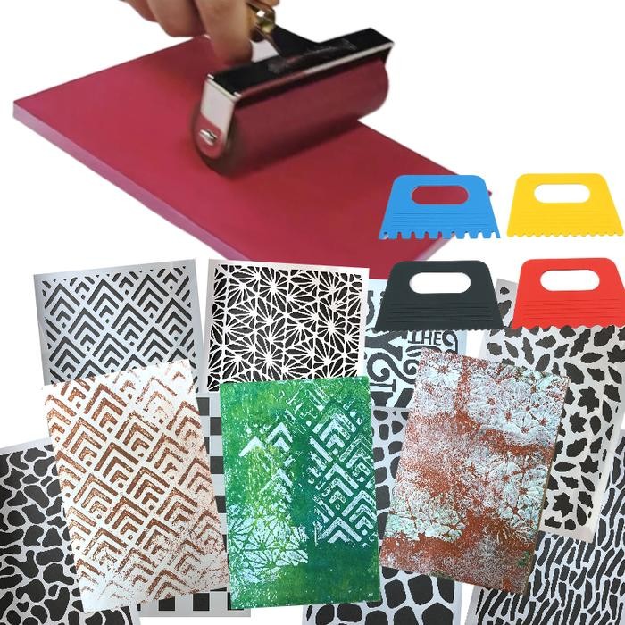 

Gelli Plate for Painting A6 Resin Clear Gel Print Plate Stencil and Tool Set Monoprinting Mixed Arts