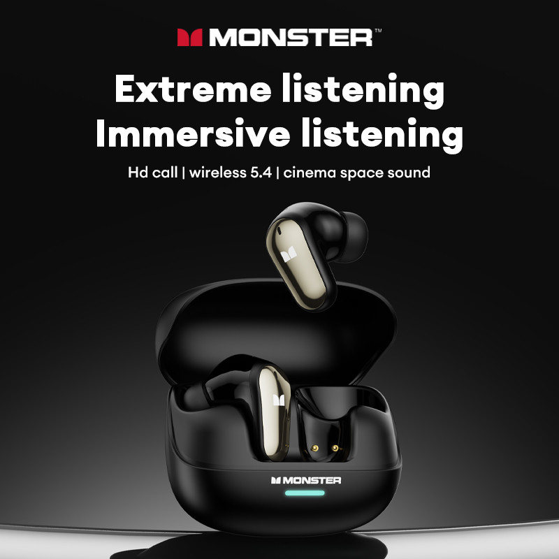 IMPORT Monster MQT52 Wireless Bluetooth 5.4 Earphones Long Battery Life Gaming Headphones Dual Mode