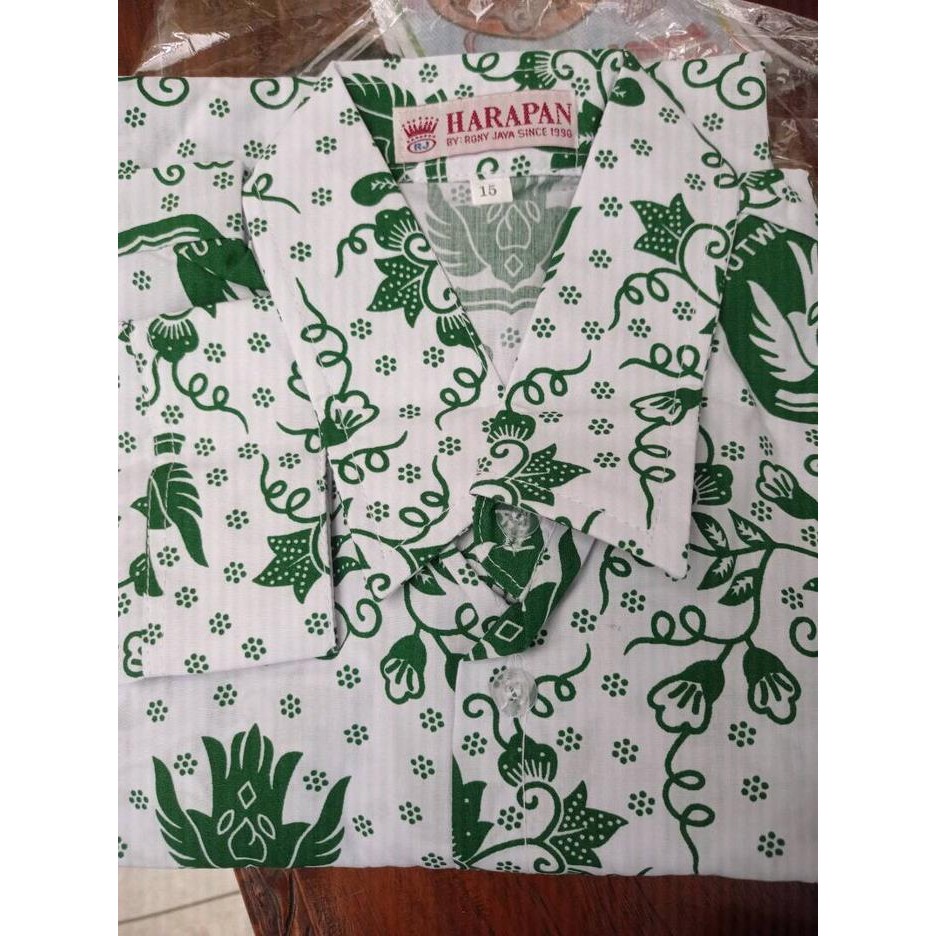 (Allthebest) Baju Seragam Batik Putih Hijau SD MI Baju Seragam Sekolah Anak