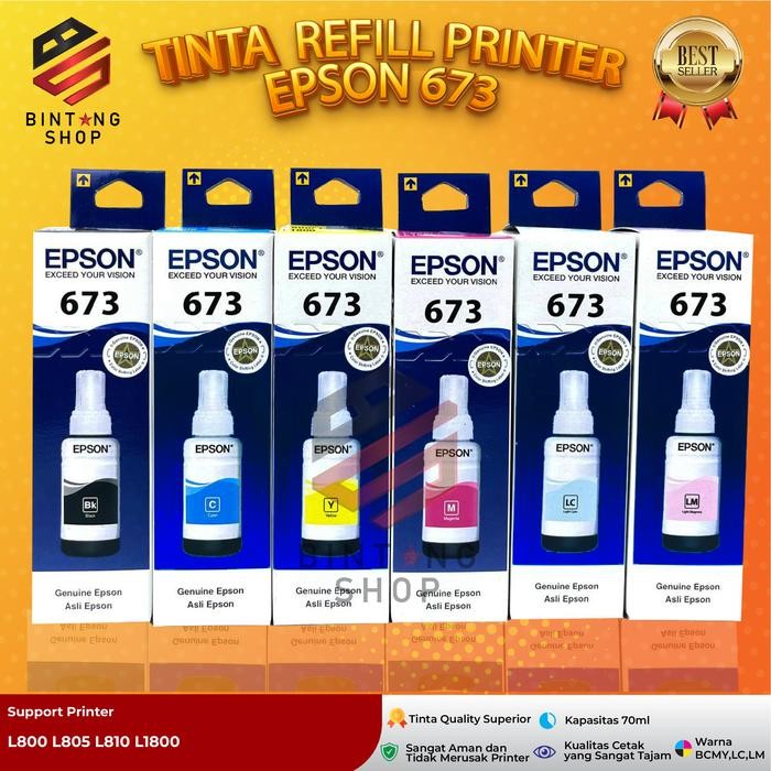 MASRI 1 Set 6 Pcs Tinta Epson 673 Kemasan Baru For Printer L800 L805 L805