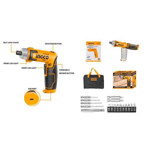 Cuci Gudang Obeng Bor Charger Cordless Screwdriver 2 Mode 8V Ingco Csdli0802