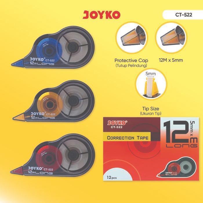

X689 Joyko Correction Tape 1 Pack Ct-522 Isi 12 Pcs