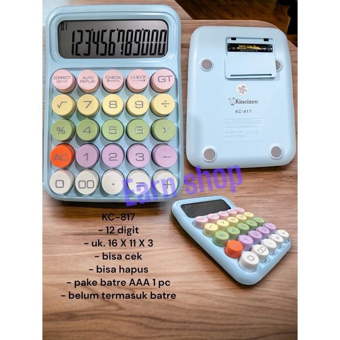 

X689 Kincizen Kc-817 Kalkulator Macaron Dopamin Dot Boba 12 Digit Check And Correct