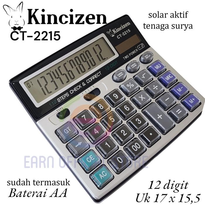 

X689 Kincizen Kalkulator 12 Digit Ct-2215 Dual Power Tenaga Surya Solar Power