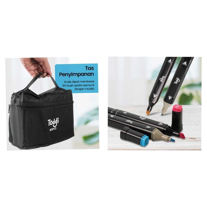 

Spidol Dual Side Fine Art Brush Pen Art Marker 80 Color Merek Toddi