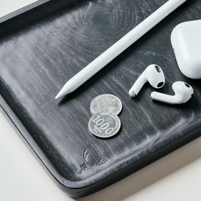 

Skandif Black Valet Tray Premium Teak Wood Desk Organizer Kayu Jati