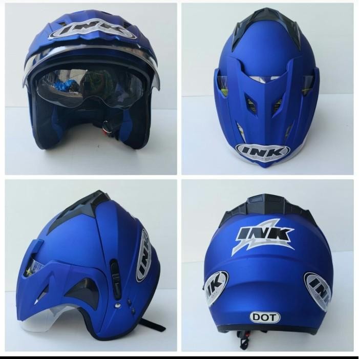 (Allthebest) Helm INK TERBARU Dobel Visor type T1 BIRU TUA DOFF