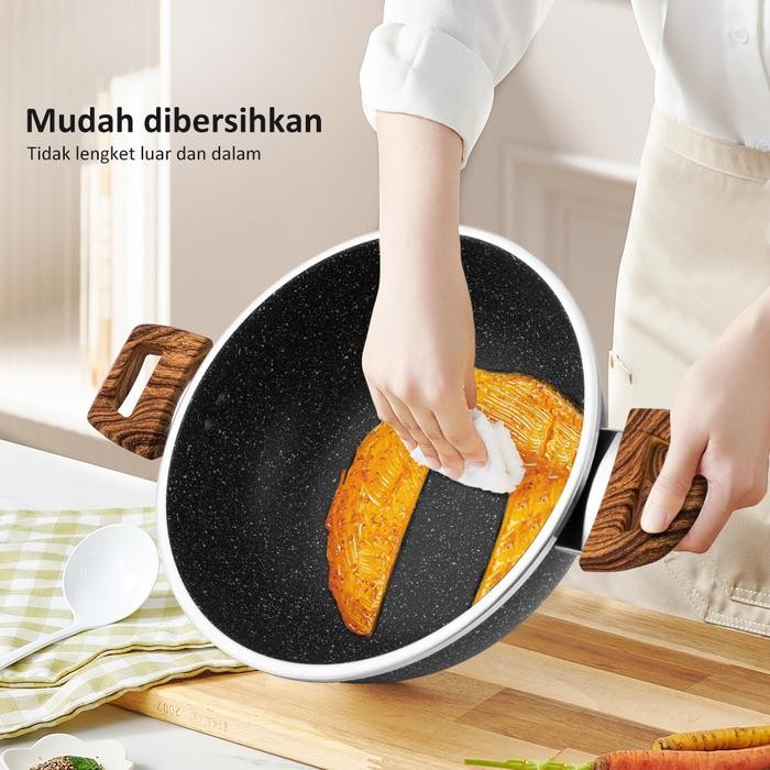 freemir Wajan 24cm Granit Hitam Wajan Anti Lengket Kapasitas 3kg Wajan