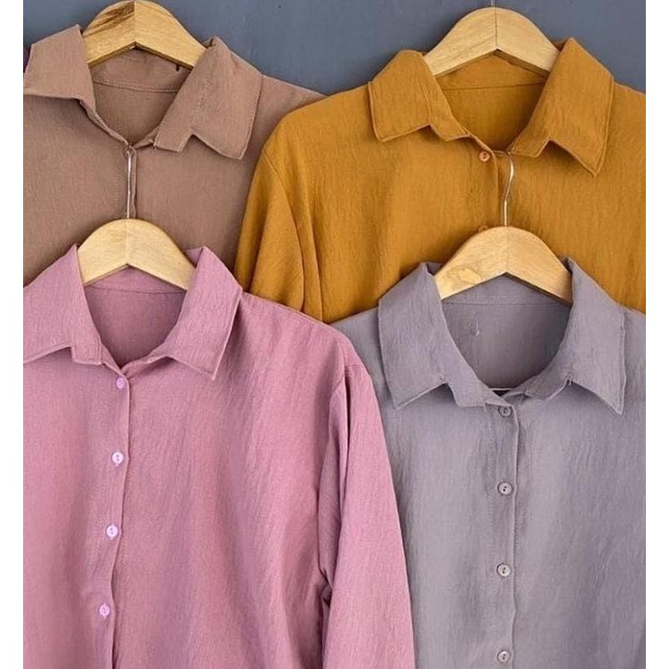 Kemeja Crop Crinkle Wanita Jumbo Premium