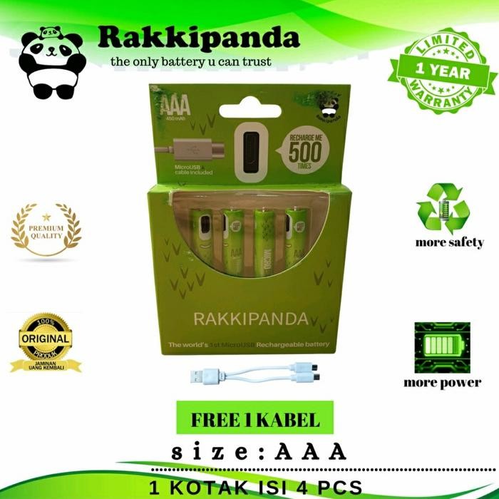 Baterai Rakkipanda AAA Batre Cas Ulang Batrai AAA Cas Micro Usb Isi 4